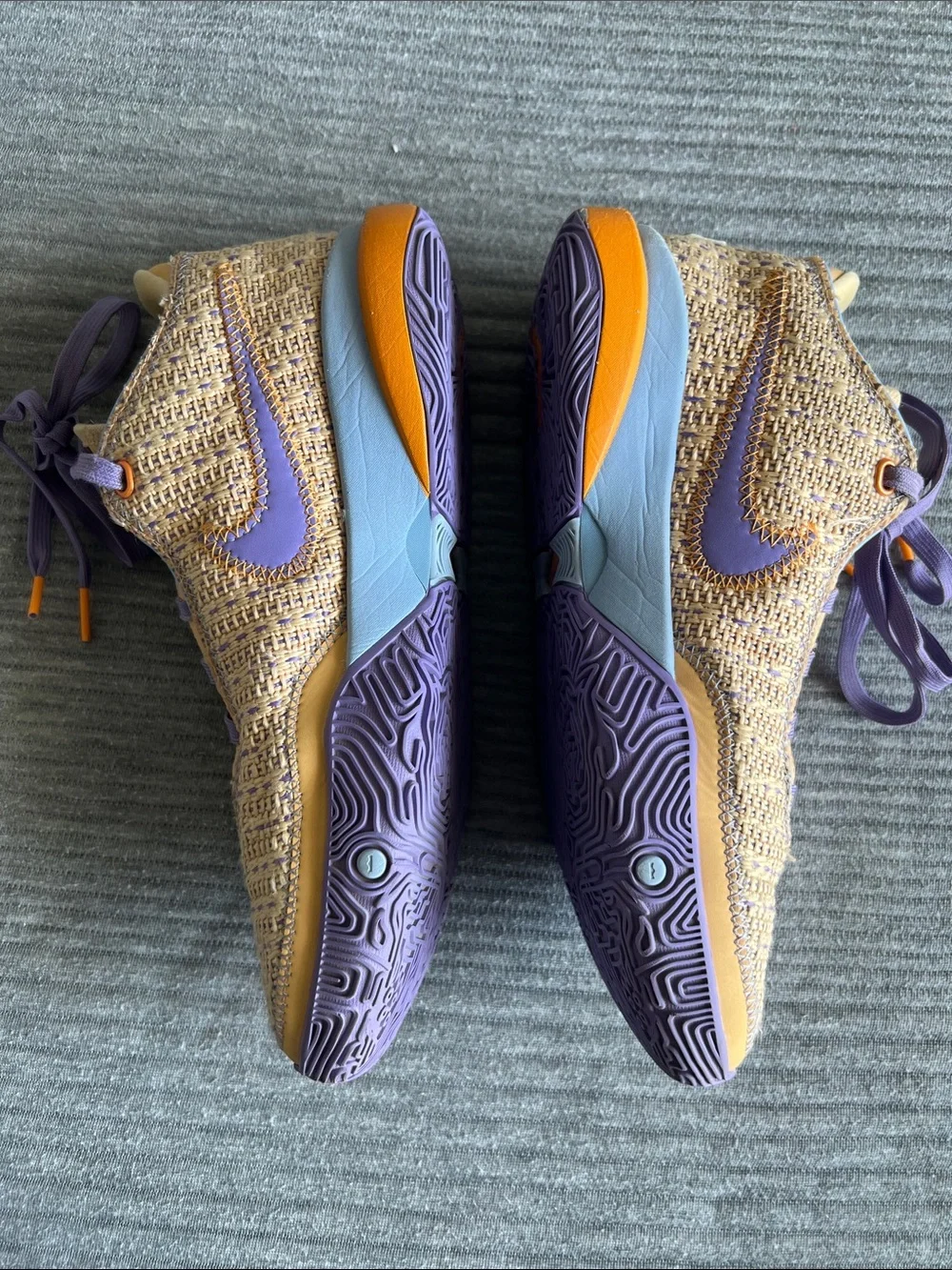 Nike Big Kids LeBron XXAthletic Sneakers in Tan and Lavender with Orange Accents